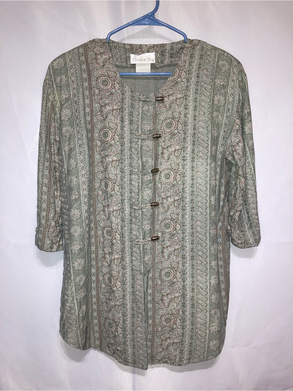Vintage Paisley Sage Green Mandarin-Collar Blouse Jacket